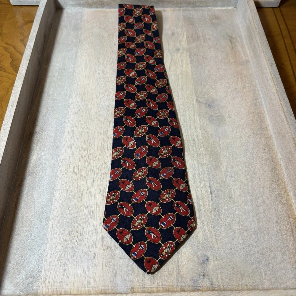 Tommy Hilfiger Adult Tie Red Golfer Golf 100% Italian Silk‎ Made in USA Men's